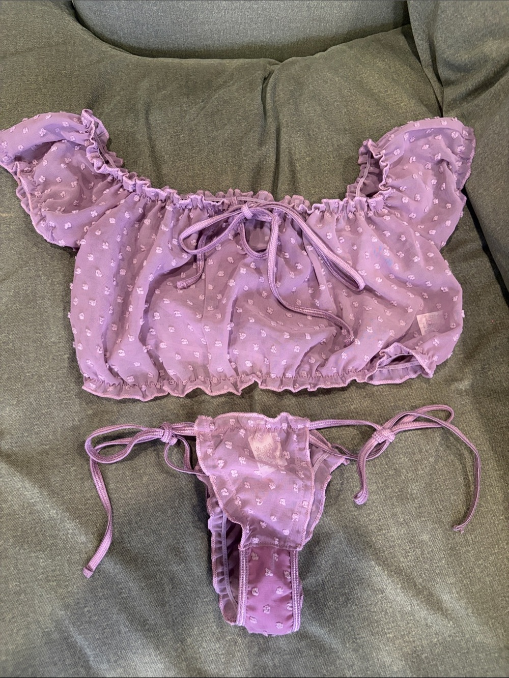 Sheer Lavender Off-Shoulder Lingerie Set - Romantic Two-Piece